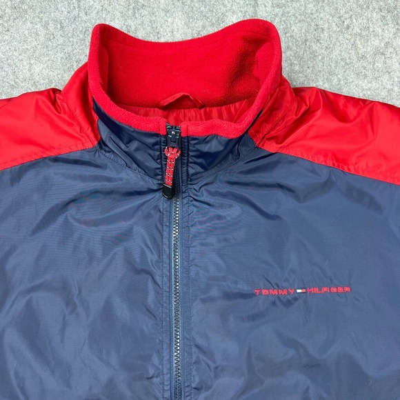 Tommy Hilfiger Jacket Mens Extra Large Blue Red Fleece Lined Nylon Full Zip Y2K - Picture 2 of 16
